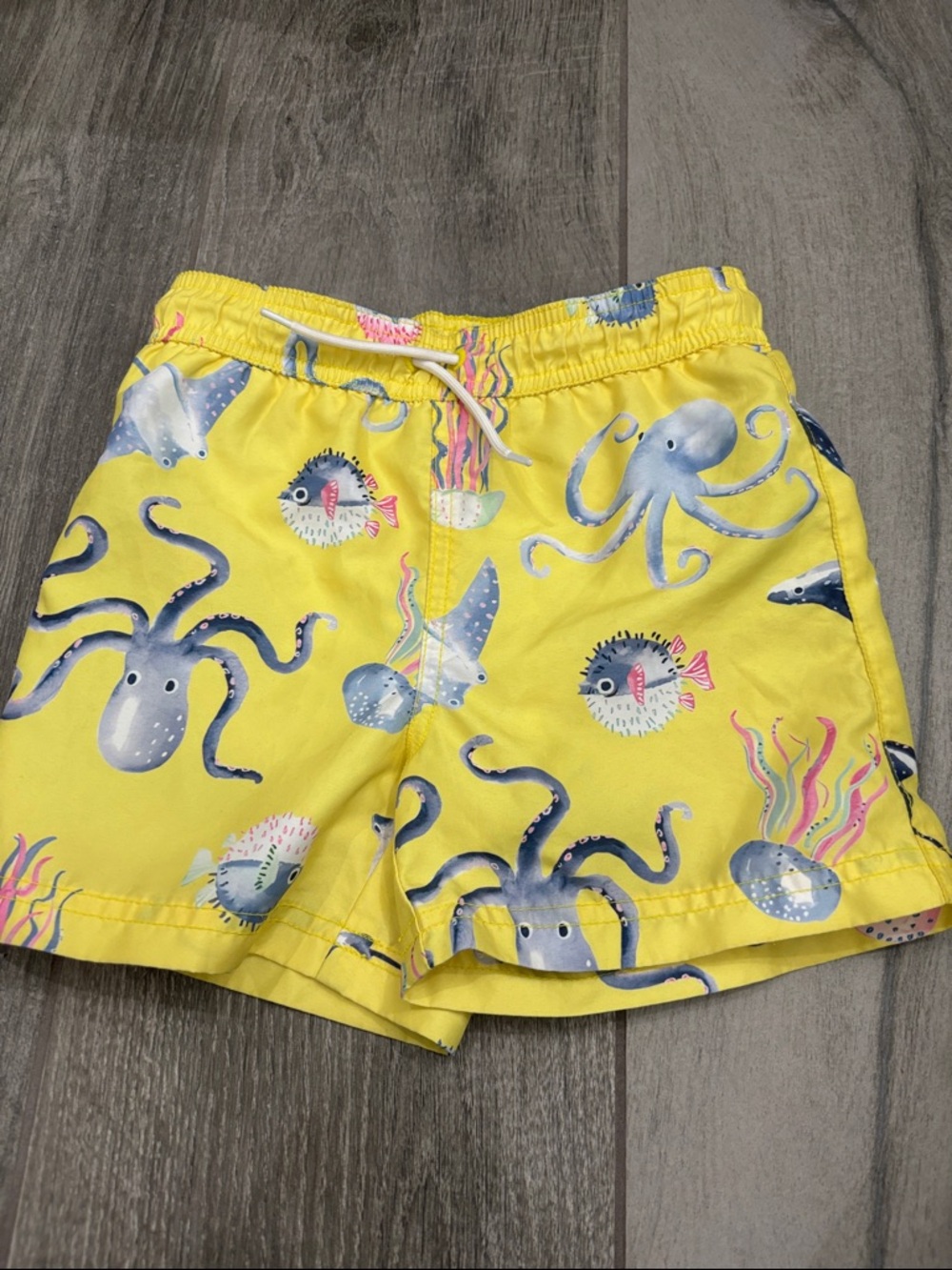 Boys size 5 Janie and Jack Yellow Octopus & Sea Creatures Swim Shorts